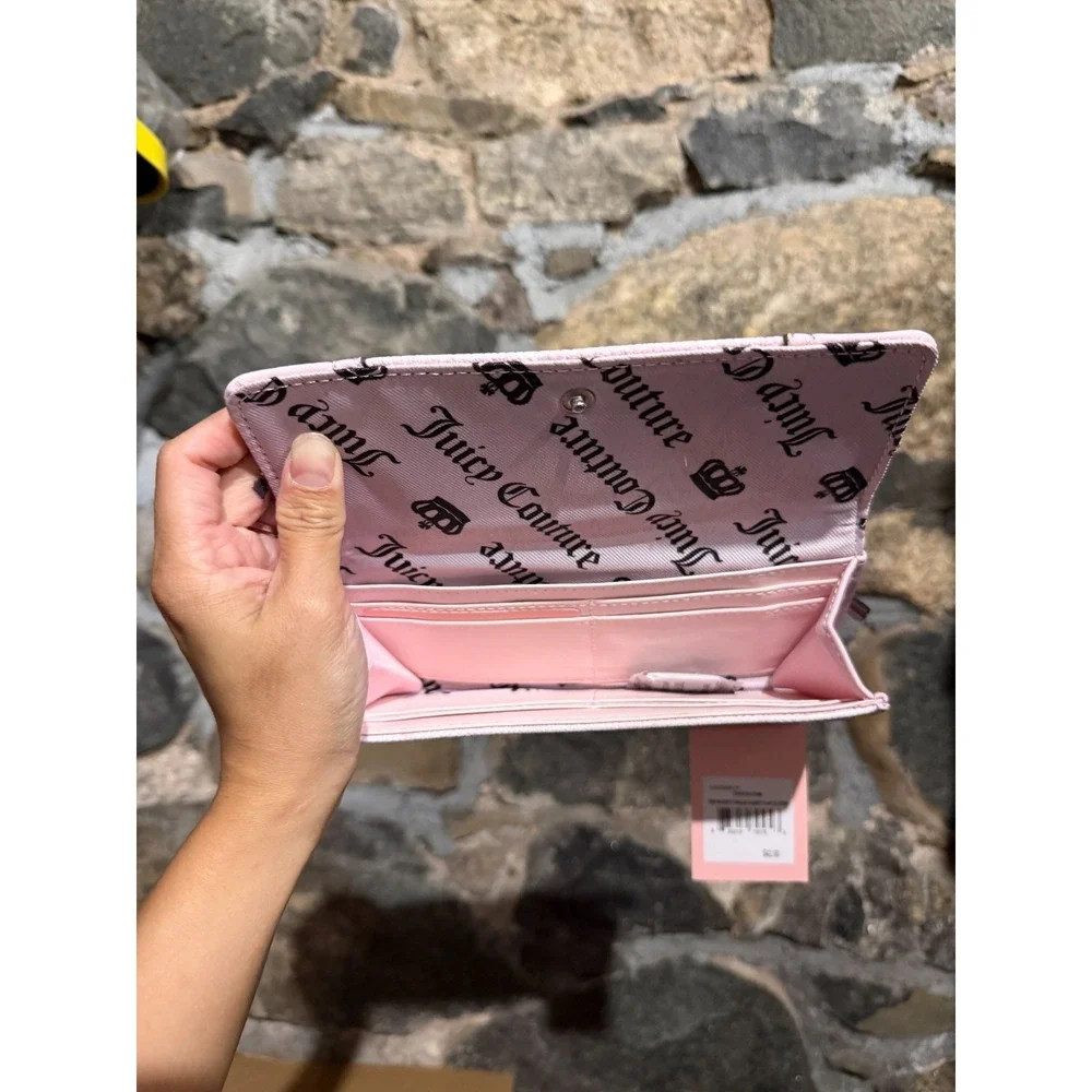 Juicy Couture Her Majesty Single Gusset Flap Clutch Wallet Chiffon Pink NEW